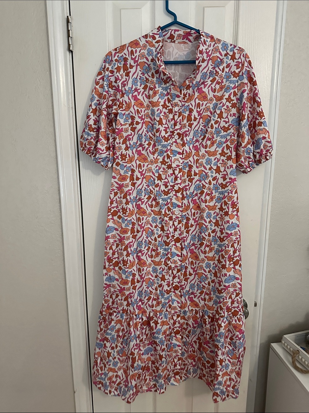 SHEIN Pink Multi Floral Tiered Midi Dress
